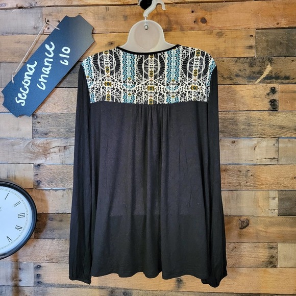 B Leev women's black causal patterned shoulder long sleeve top size xl - Picture 8 of 9